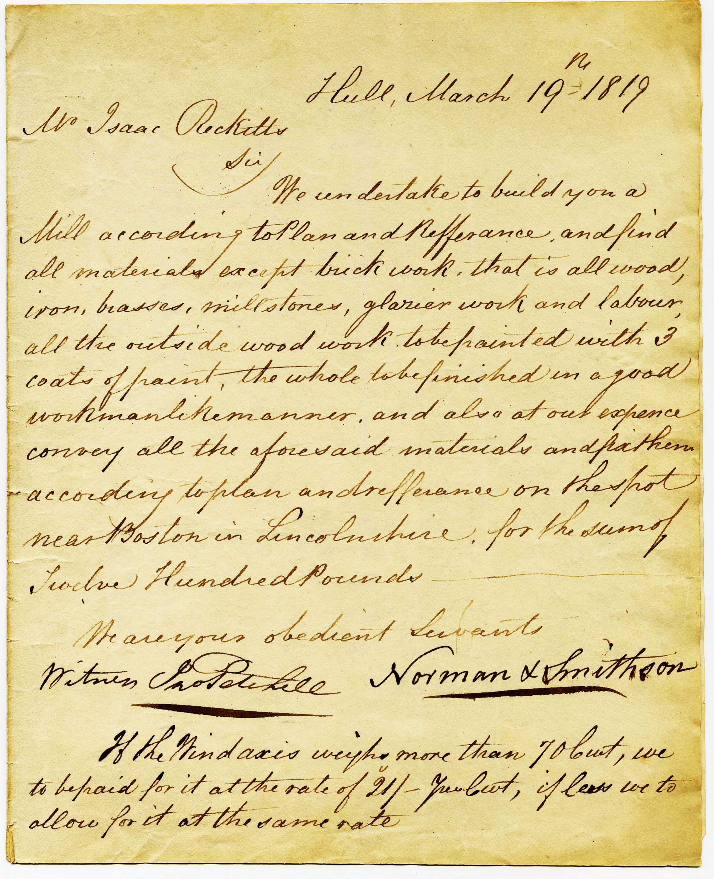 First page of mill contract